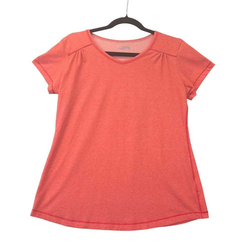 Columbia Womens L Coral Heather Short Sleeve Performance Athletic Top Coastal